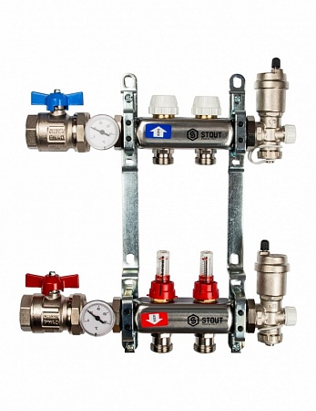Коллектор из нержавеющей стали в сборе с расходомерами 2 вых.